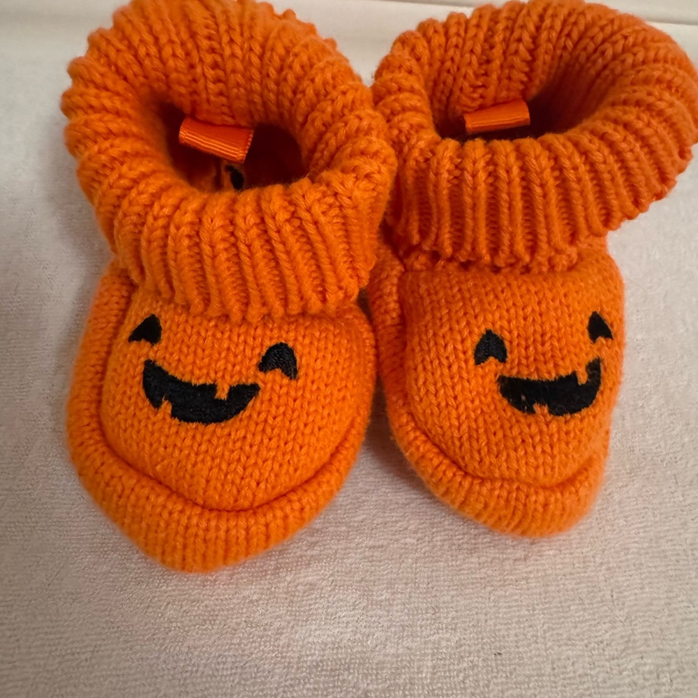 Carter's Orange Pumpkin Face Slippers